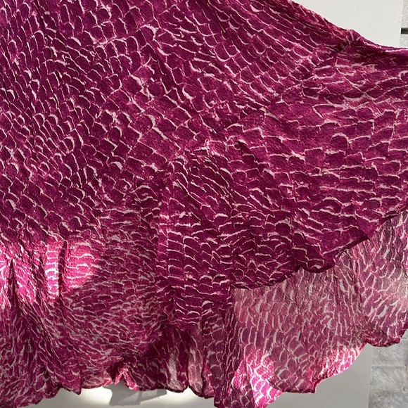 Cynthia Steffe Carey Silk Chiffon Fuchsia Printed Ruffle Lined Dress size 10 - Picture 7 of 15